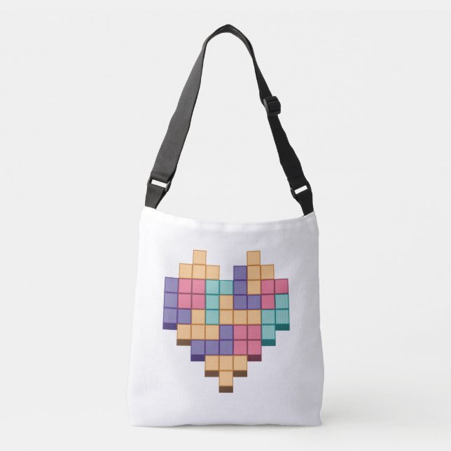 Bolso Cruzado Estilo retro de corazón de juego de bloques (Anverso)