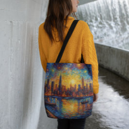 Bolso Cruzado Estilo Van Gogh del Skyline de la ciudad de Nueva 