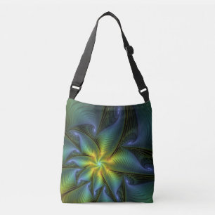 Bolso Cruzado Estrella abstracta, brillante arte azul verde dora