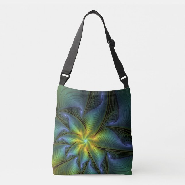 Bolso Cruzado Estrella abstracta, brillante arte azul verde dora (Anverso)