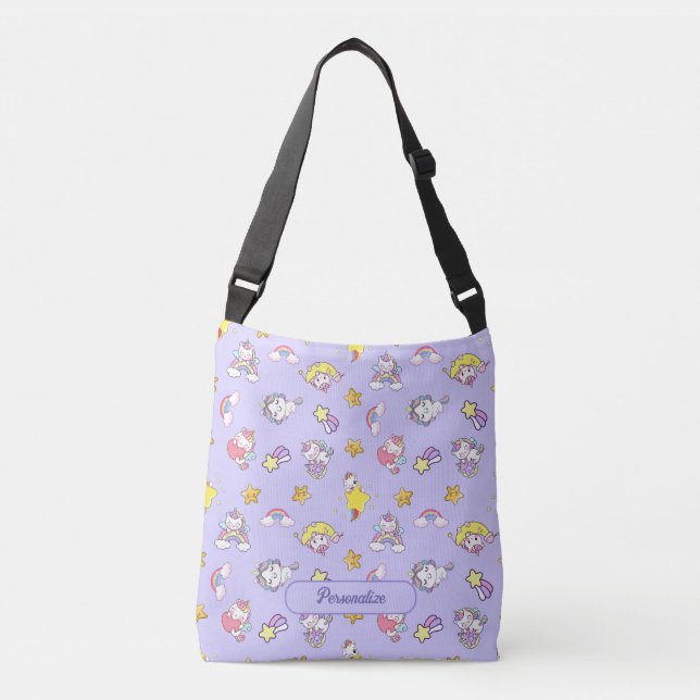 Bolso Cruzado Estrella arcoiris unicornio con morado ligero (Anverso)