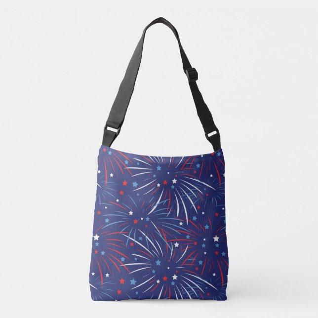 Bolso Cruzado Estrellas azules blancas rojas de los fuegos (Anverso)