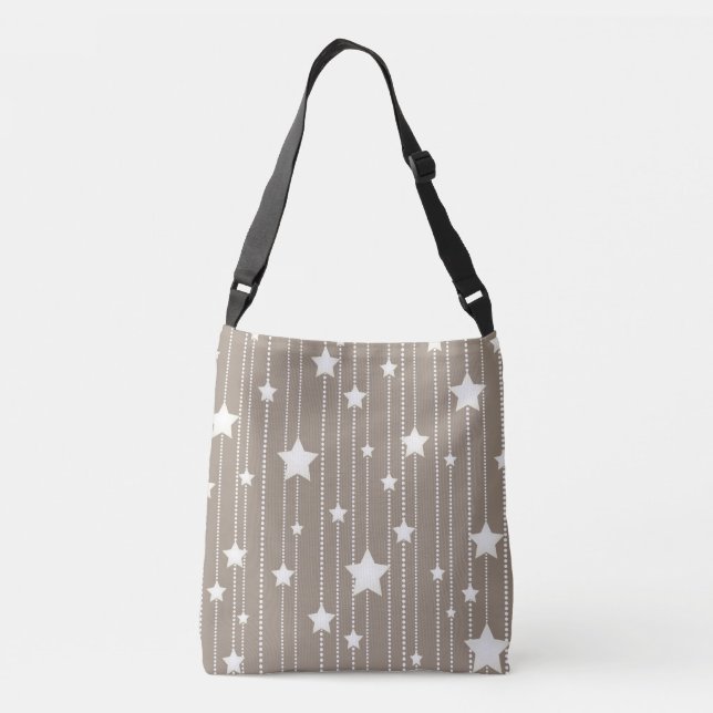 Bolso Cruzado Estrellas blancas de diseño beige, punteado y raya (Reverso)