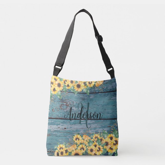 Bolso Cruzado Familia de girasol nombre azul (Anverso)