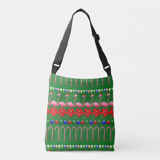 Bolso Cruzado Famosos Navidades de flamencos rosados tropicales  (Anverso)
