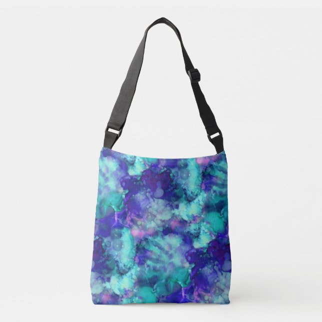 Bolso Cruzado fantasía azul con acuarelas : (Anverso)