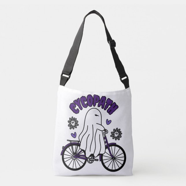 Bolso Cruzado Fantasma de Cycopath Halloween en bicicleta morada (Anverso)