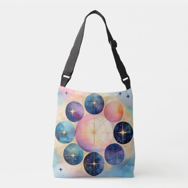 Bolso Cruzado Fase cósmica Arte Celestial - Luna y estrellas (Anverso)