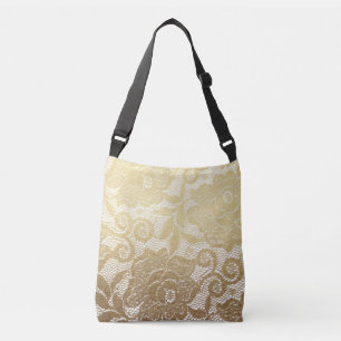 Bolso Cruzado Faux Lace dorado y blanco