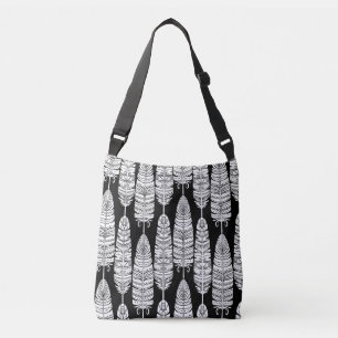 Bolso Cruzado Feathers boho: patrón blanco y negro