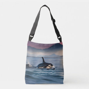 Bolso Cruzado Felicidad Parental: Mamá y Bebé Orcas en el Océano
