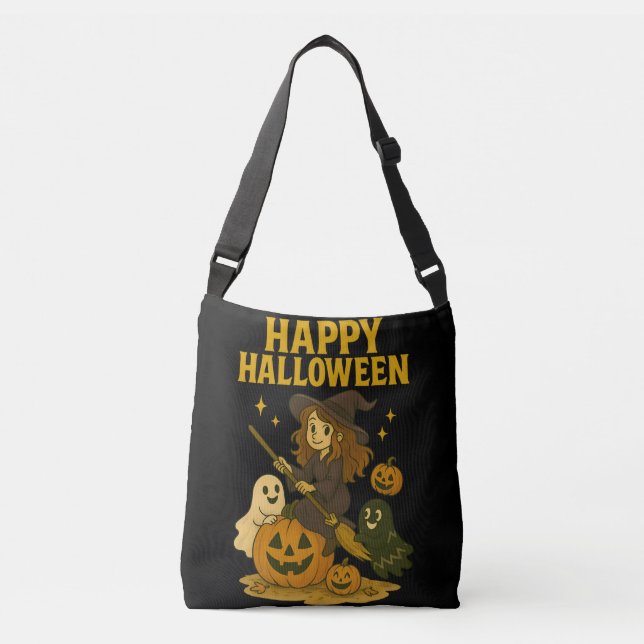 Bolso Cruzado Feliz Bruja de Halloween (Anverso)