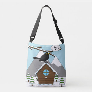 Bolso Cruzado Feliz Canto de Blackbird en el paisaje invernal