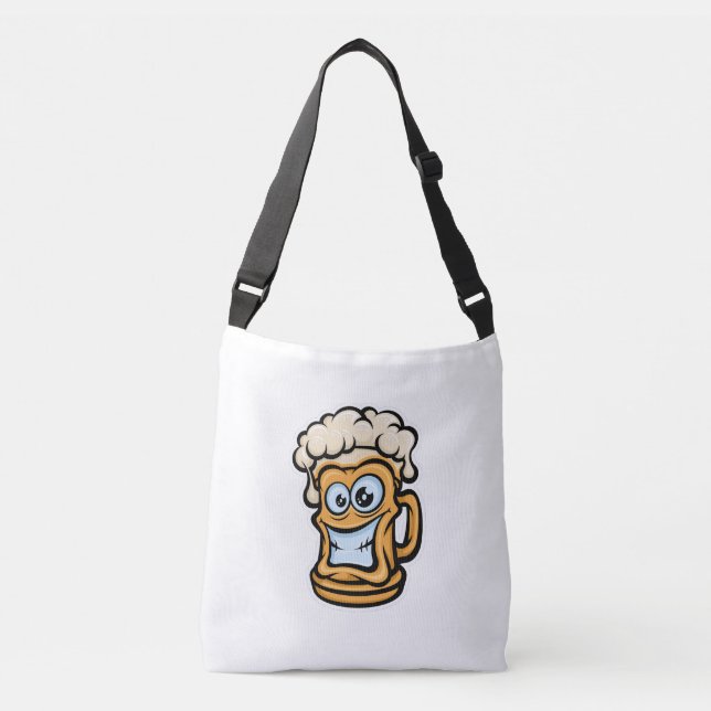 Bolso Cruzado Feliz Cerveza Mug, Ilustracion divertido (Anverso)