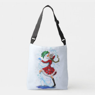 Bolso Cruzado Feliz hombre de nieve y Chica bailando Navidades d