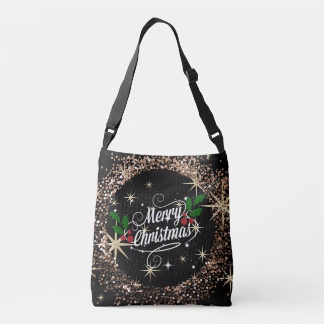 Bolso Cruzado Feliz Navidad, brillo y brillo (Reverso)
