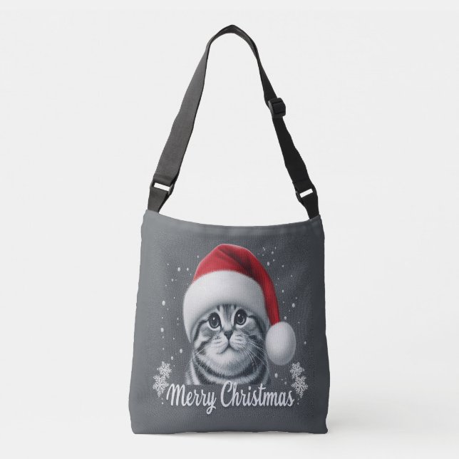 Bolso Cruzado Feliz Navidad Escocia felino frito, Navidad gato (Anverso)