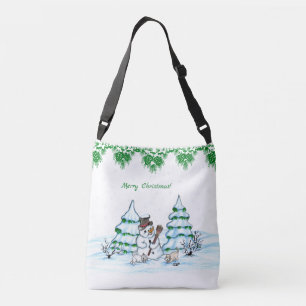 Bolso Cruzado ¡Feliz Navidad! Hombre de nieve con gato y cachorr