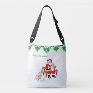 Bolso Cruzado Feliz Navidad - Papá Noel con gato y perro