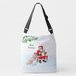 Bolso Cruzado Feliz Navidad! Papá Noel con gato y perro