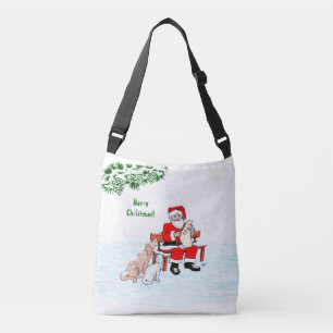Bolso Cruzado Feliz Navidad! Papá Noel con gato y perro