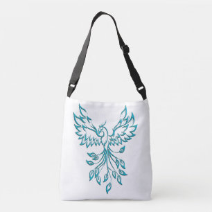 Bolso Cruzado Fénix azul verde azulado se eleva sobre blanco