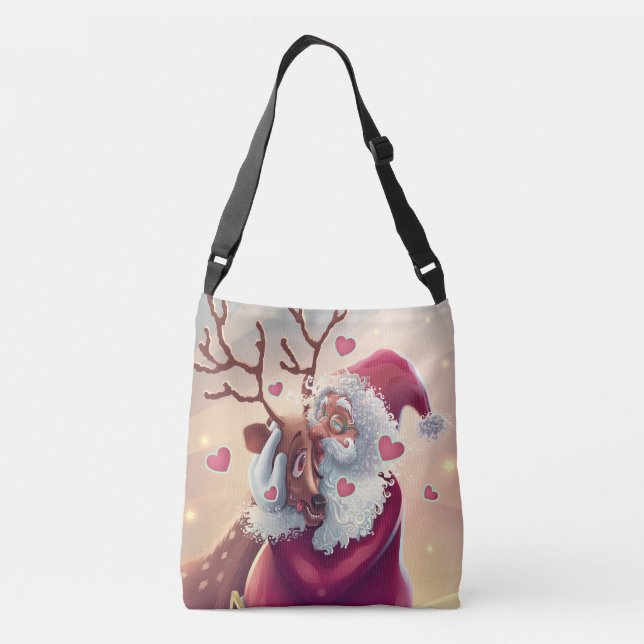 Bolso Cruzado Festividad divertida de Papá Noel y de renos (Reverso)