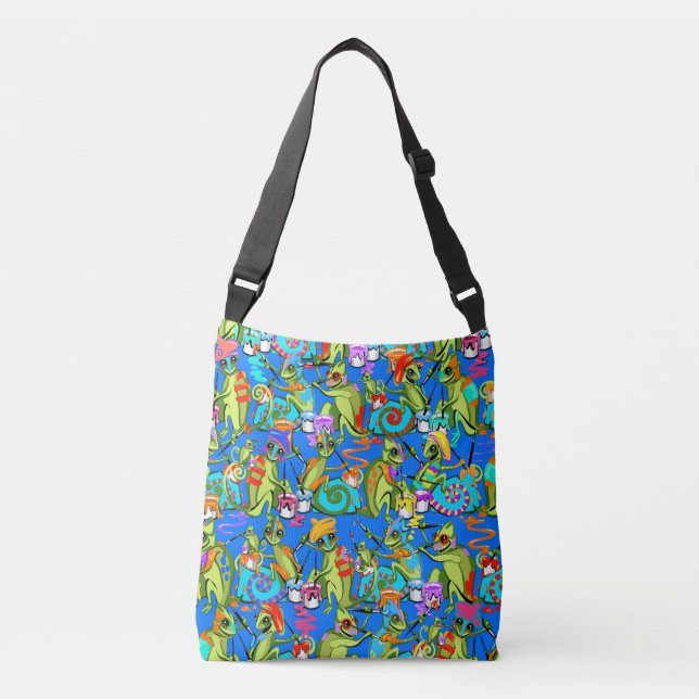 Bolso Cruzado Fiesta de pintura de Chameleon - Tote azul (Anverso)