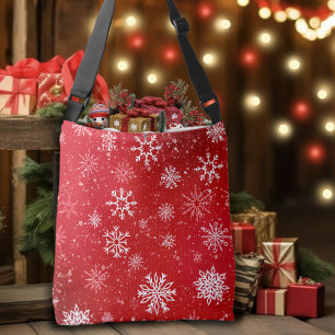 Bolso Cruzado Fiesta Navideña Rojo Rubí con Copos de Nieve Blanc