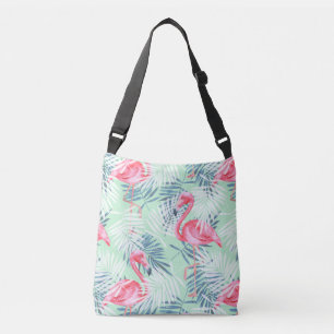 Bolso Cruzado Flamencos rosados tropicales y hojas de palmera