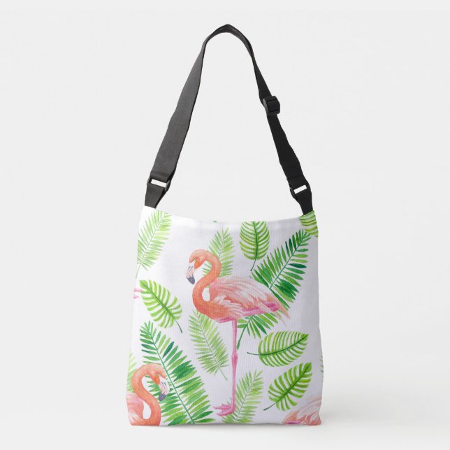 Bolso Cruzado Flamencos y hojas tropicales (Anverso)
