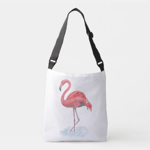 Bolso Cruzado Flamingo rosa, acuarela.