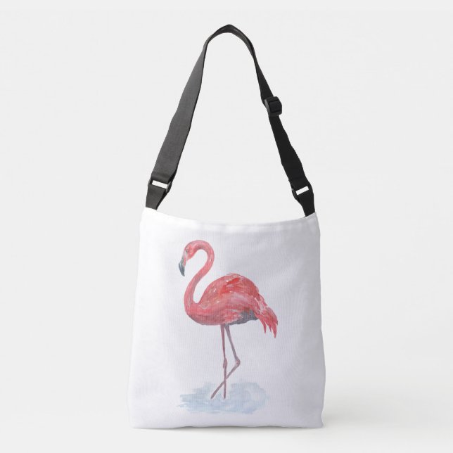 Bolso Cruzado Flamingo rosa, acuarela. (Anverso)