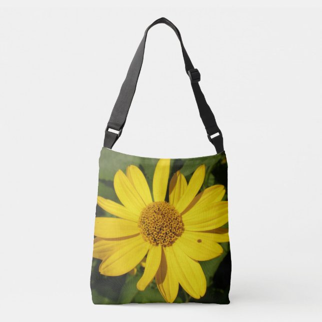 Bolso Cruzado Flor amarilla con hojas verdes (Anverso)