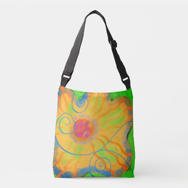 Bolso Cruzado Flor Amarilla grande Resumen de arte (Anverso)