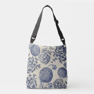 Bolso Cruzado Flor azul anticuada impresa floral