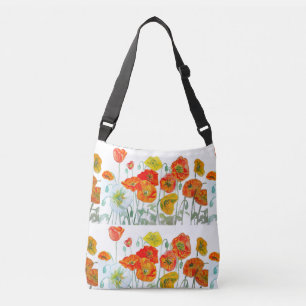 Bolso Cruzado Flor de amapola naranja roja acuarela amapolas
