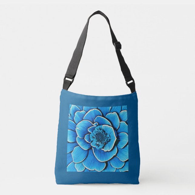 Bolso Cruzado Flor de camellia azul grande (Anverso)
