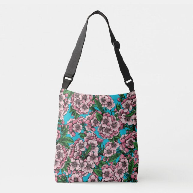 Bolso Cruzado Flor de cerezo en azul (Anverso)