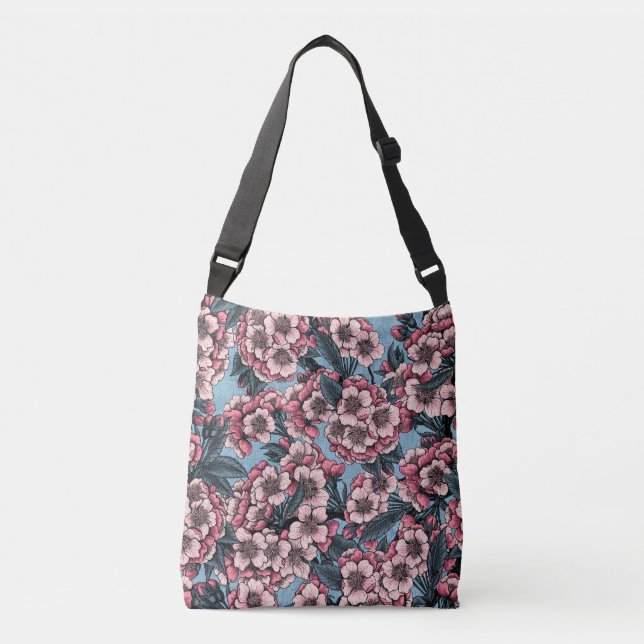 Bolso Cruzado Flor de cerezo en rosa y azul (Anverso)