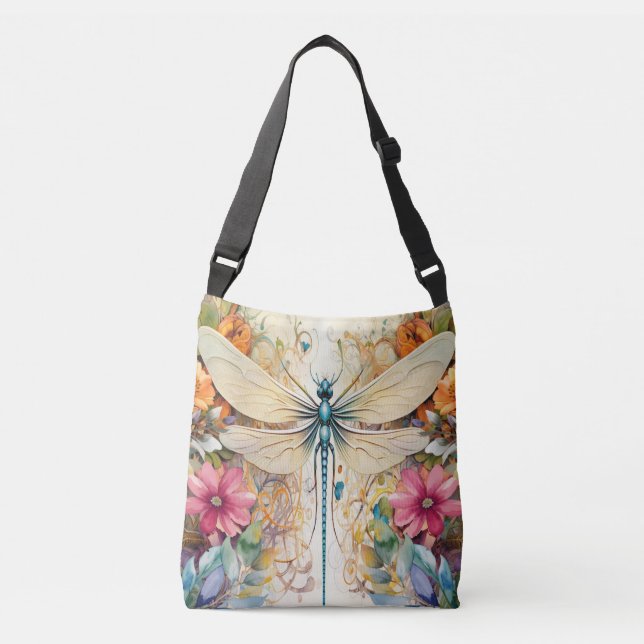 Bolso Cruzado Flor De Dragón Y Flores Silvestres (Anverso)