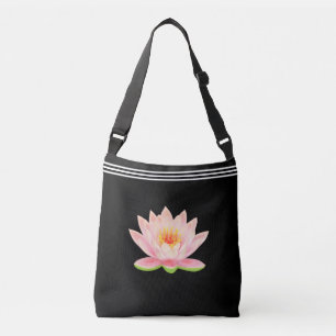Bolso Cruzado Flor de Loto Personalizada sobre Negro