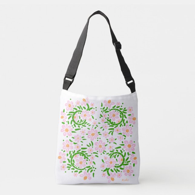 Bolso Cruzado Flor de primavera rosada (Anverso)