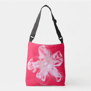 Bolso Cruzado Flor de tul blanco sobre rojo vivo