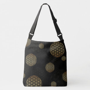 Bolso Cruzado Flor de vida oro y negro