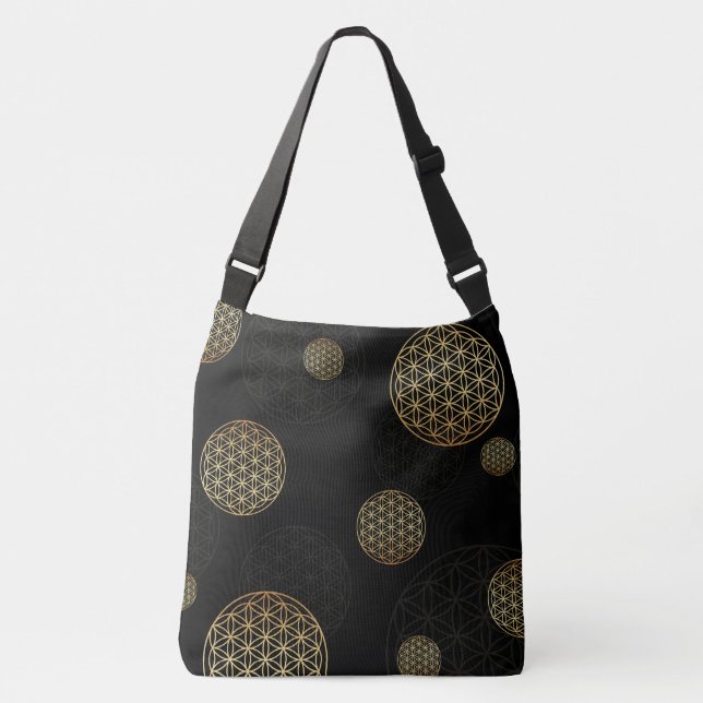 Bolso Cruzado Flor de vida oro y negro (Anverso)