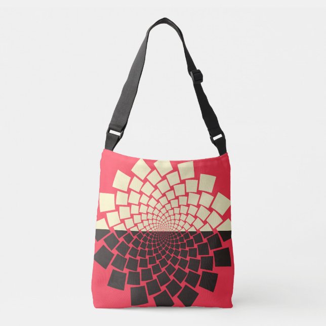 Bolso Cruzado Flor estilizada: marfil rojo negro (Anverso)