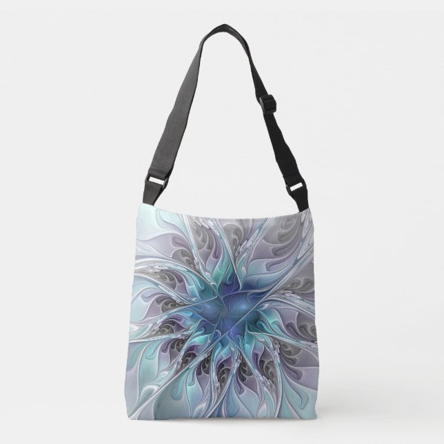 Bolso Cruzado Flor Fractal Moderna Con Azul (Anverso)