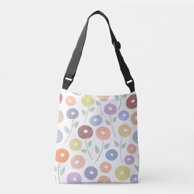 Bolso Cruzado Flor Fuzzy Lg Patrón Pasteles sobre Blanco (Anverso)