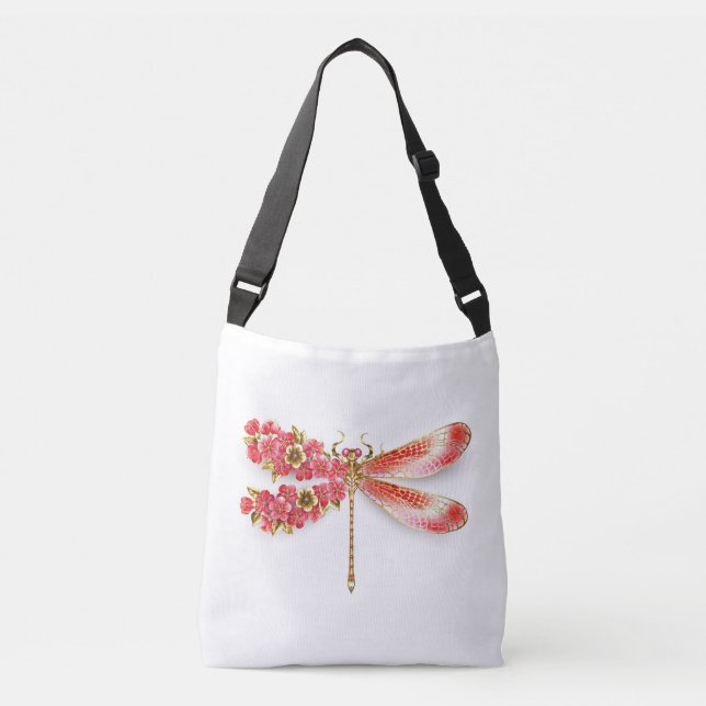 Bolso Cruzado Flor libélula con sakura de joyas (Anverso)